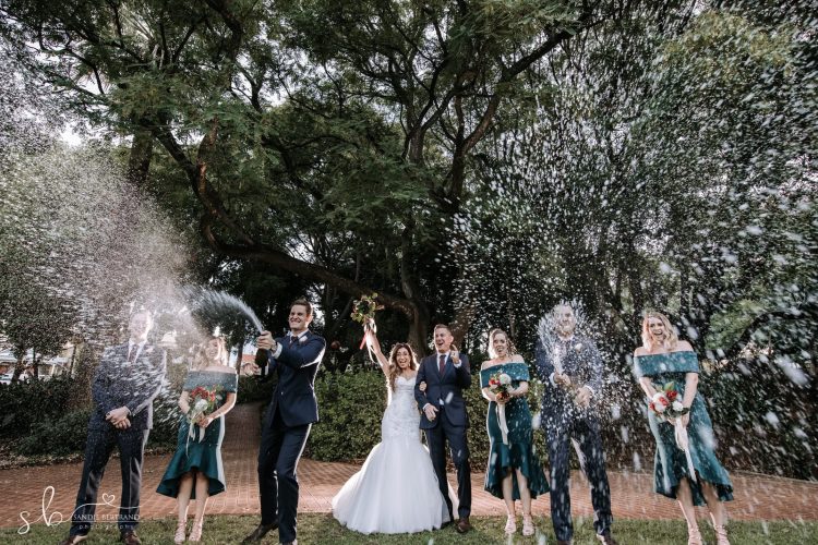champagne spray bridal party